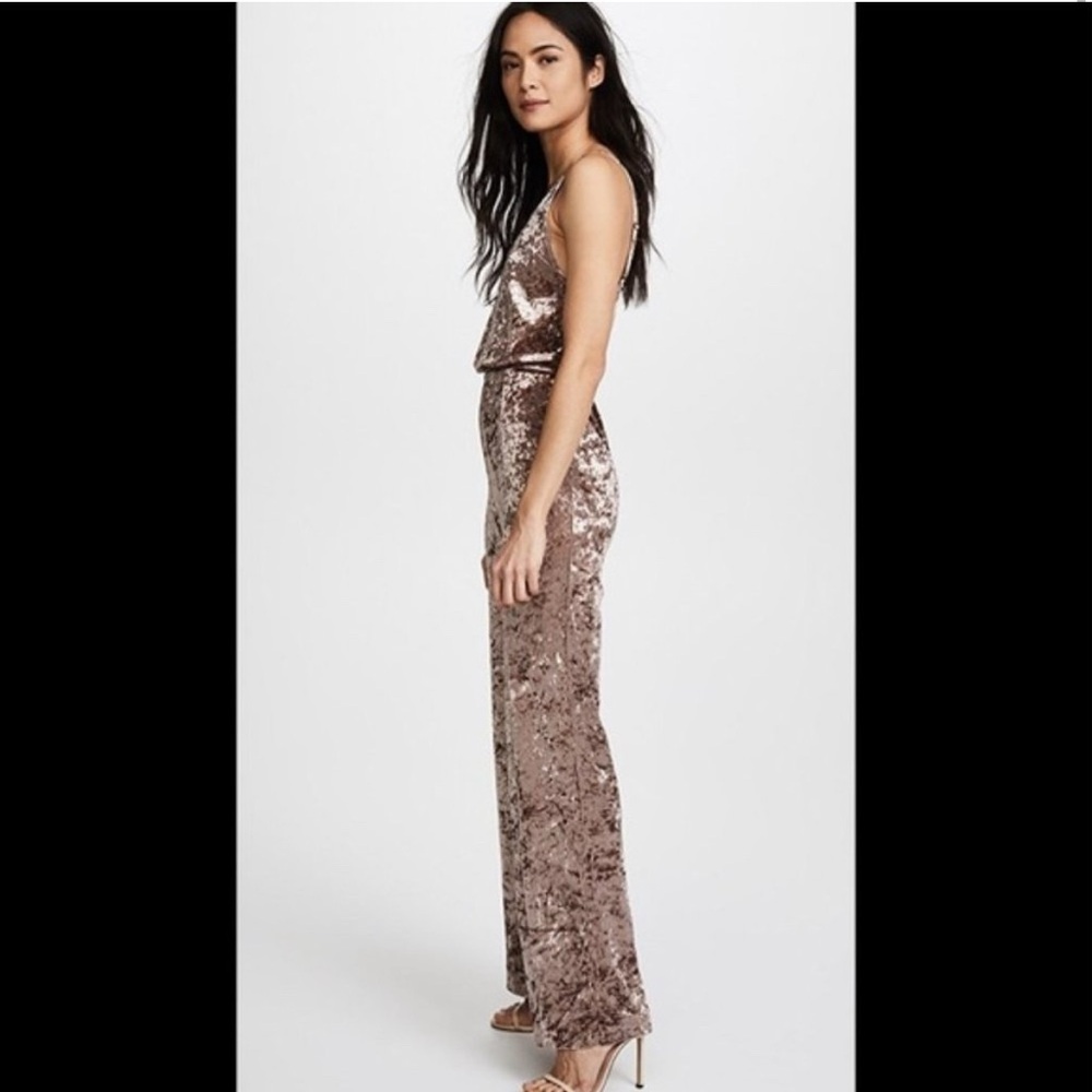 BB Dakota Cassandra Velvet Jumpsuit in blush rose gold/champagne